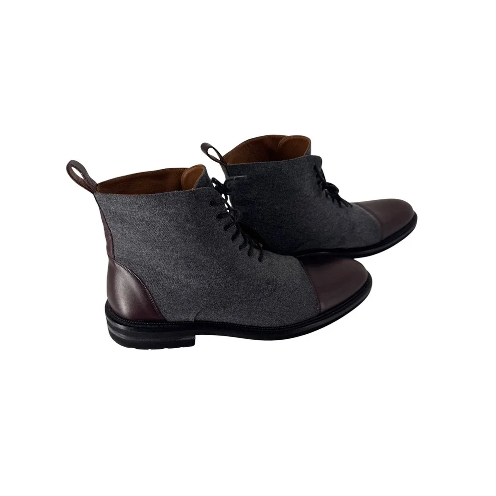 Taft Jack Boot Mens 12 Grey Wool Brown Leather Cap Toe Lace Up Handcrafted Spain